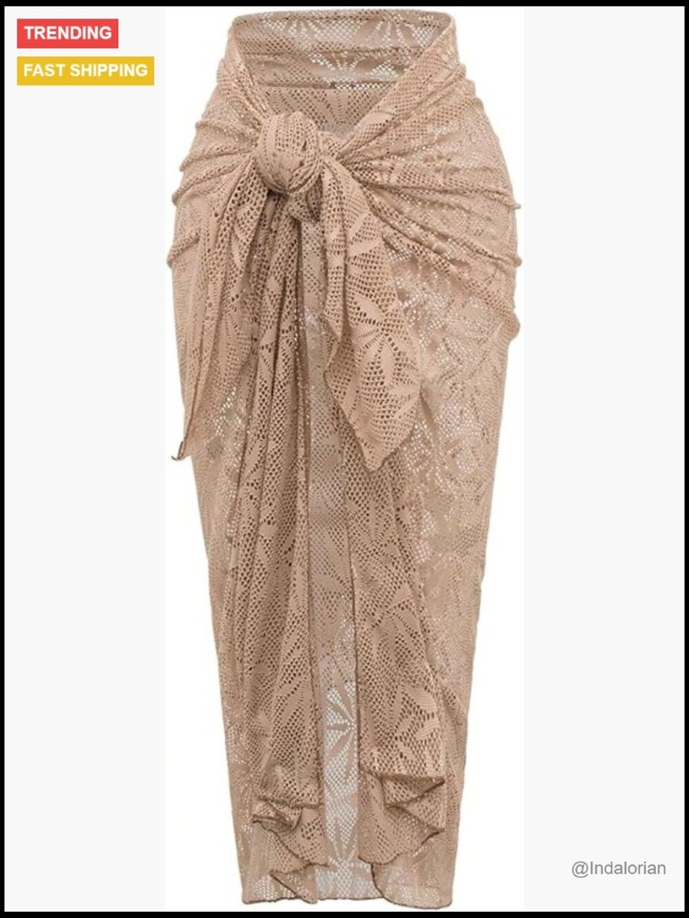 High Slit Flowy Maxi Swim Coverup Hollow Out Semi-Sheer Beach Dress